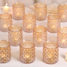 12Pcs Large Votive Candle Holders Gold Tea Light Candle Holders Glass Candle Holder for Wedding, Bridal Shower, Table Centerpiece, Party, Home Decor