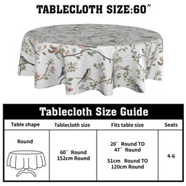 Aytipun Spring Round Tablecloth 60 Inch, Watercolor Floral Birds Summer Farmhouse Washable Polyester Table Cover for Indoor Kitchen Party Dinner Decor, Green Pink White