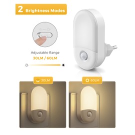 LOHAS-LED Night Light with Motion Sensor [Pack of 2], Night Light Socket Warm White 3000 K, Brightness Adjustable, LED Night Light, Motion Sensor Socket for Stairway, Bedroom, Hallway
