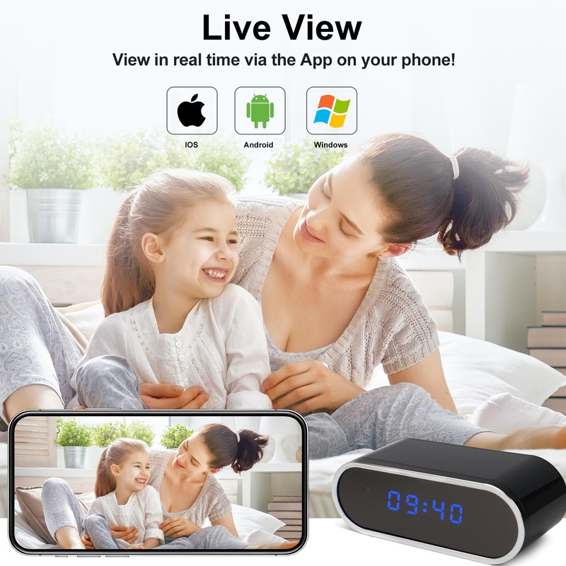 Clock Camera,1080P Mini Portable Cameras Nanny Can Video Recorder with
