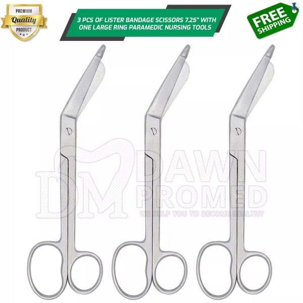 DawnProMed 3 Lister Bandage Scissors 7.25" with One Large Ring