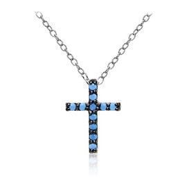 Jewelry Necklaces, Bracelets, Chains and more - Sterling Silver Nano Simulated Turquoise Cross Necklace - XFBX14271