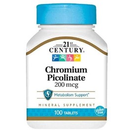 21st Century Chromium Picolinate 200 mcg Mineral Supplement Tablets 100 Count