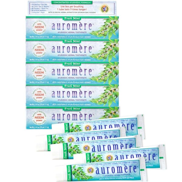 Auromere Ayurvedic Herbal Toothpaste, Fresh Mint - Vegan, Natural, Non