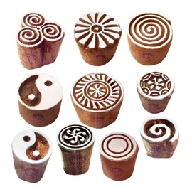 Royal Kraft Textile Wood Blocks Original Small Round Shape Printing Stamps (Set of 10)
