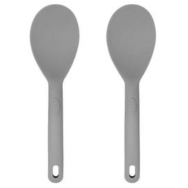 JS Gourmet 2 Pcs Silicone Rice Paddle, Heat Resistant Non-Stick Rice Spoon Spatula with Comfortable Handle for Cooking and Serving Mashed Potatoes, Scrambled Eggs, Sticky Bread Pudding - Grey