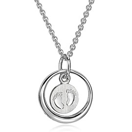 Xaana AMZ0494 Christening Ring with Zirconia and Baby Feet Pendant with Chain 36/38 cm Rhodium-Plated 925 Sterling Silver, Sterling Silver, Cubic Zirconia