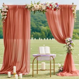 Terracotta Sheer Curtains Chiffon Backdrop Curtain Wedding Drapes Rustic Arch Decorations Voile Window Curtain 29x120 Inch 2 Panels Semi Sheer Background Curtains for Party Tulle Photo Backdrop