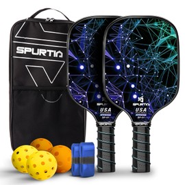 Spurtia Pickleball Paddles Set of 2 - USAPA Approved Fiberglass Pickle Ball Rackets with Balls, Grip Tapes and Carry Bag - Lightweight Pickleball Set for Men, Women and Beginners