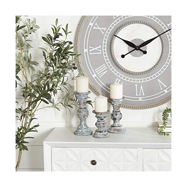 Deco 79 Wood Solid Candle Holder, Set of 3 6",