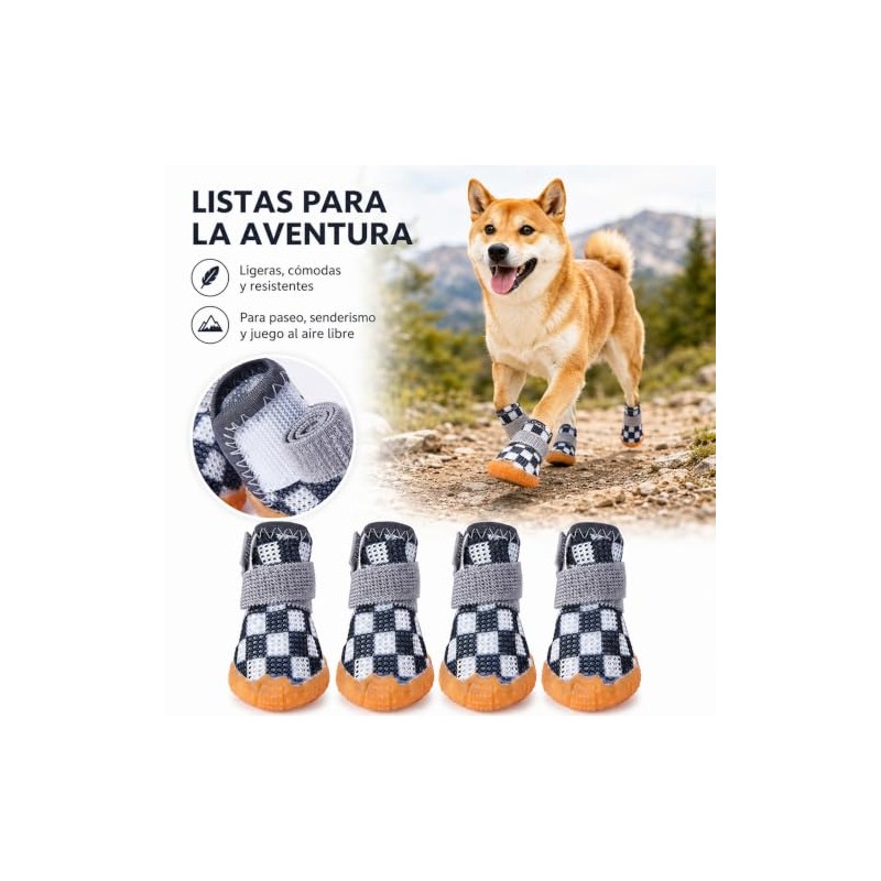 Zapatos para Perros Transpirables,4 Piezas Botas para Perro Transpirable Antideslizantes,Suelas