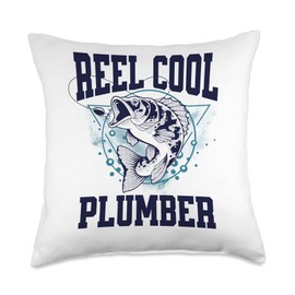 Funny Fishing Reel Cool Plumber Outdoors Throw Pillow