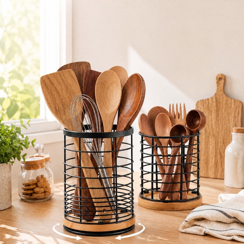 360° Rotating Kitchen Utensil Holder Set of 2, Large &