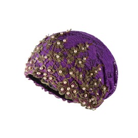 SIQITECH Turban Hat Women's Beanie Hat Indian Hijab with Beads Headscarf Vintage Turban Hat Elastic Hair Wrap Adjustable Head Wrap Girls African Headwear for Outdoor Sports Holiday, dark purple
