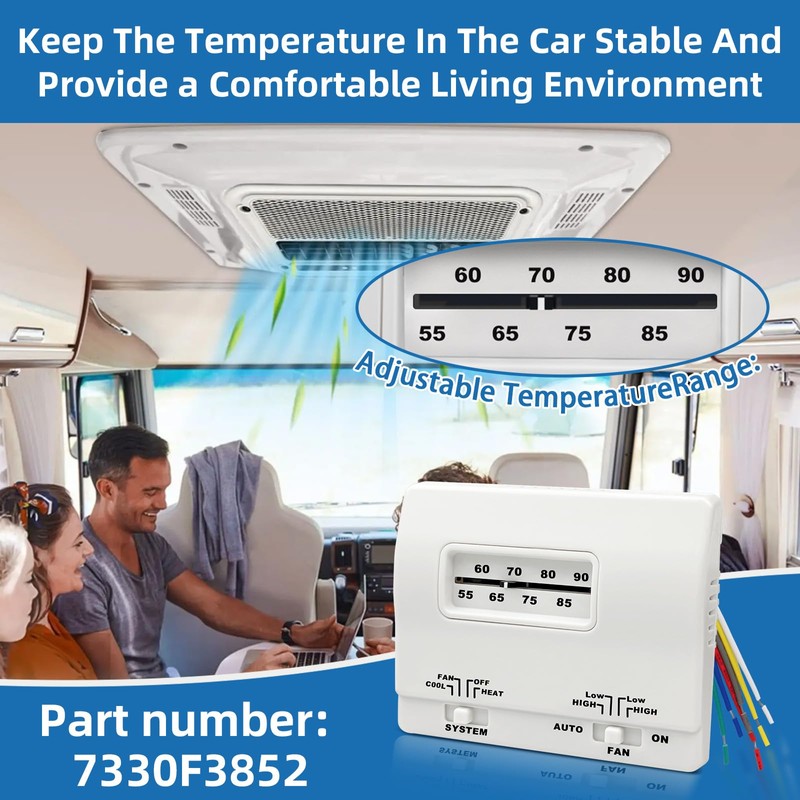 White 7330F3852 RV Thermostat for Coleman Mach RV Thermostat Heat/Cool