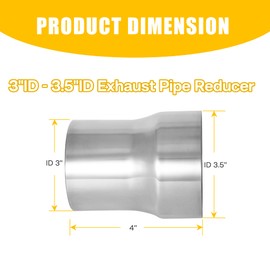 QYFNB 304 Stainless Steel Exhaust Adapter Connector, Universal Exhaust Pipe, 3" ID to 3.5" ID, Exhaust Pipe Reducer, 4" Overall Length
