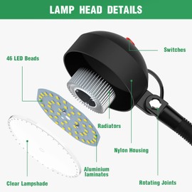 Work Light,12W Led Lamp, IP65 Water Proof Flexible Gooseneck Lamp 1400 Lumens for Lathe Milling, Drill Press, Industrial Lighting