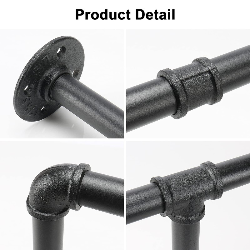 Jeasor Industrial Iron Pipe Clothes Hanging Bar DIY Wall-Mounted Garment