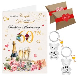 60th Wedding Anniversary Card, Diamond Wedding Anniversary Cards, 60 Years Anniversary Card, Sixtieth Anniversary Keyring Gifts for Couple (60th)