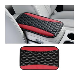 Sandfren Car Center Console Cover, PU Leather Waterproof Vehicle Armrest Seat Box Protector, Automotive Interior Arm Rest Cushion Protection Accessories, Universal for SUV Sedan Truck (Black/Red)