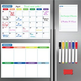 Magnetic Dry Erase Calendar for Refrigerator, 3 Pcs Clear Monthly & Weekly & Daily Calendar Planning Board for Fridge Wall Door, No Stains or Ghosts, 6 Dry Erase Markers and Large Eraser, 16.5x11.7”