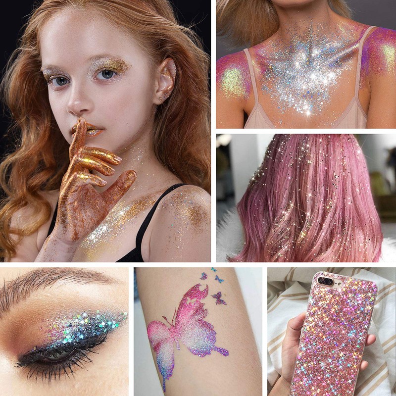 MELLIEX 18Pcs Nail Glitter Powder, Nail Art Sequins Holographic Glitters,