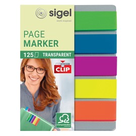 Sigel SIGEL HN610 Haftmarker auf Karte mit Klemmfunktion, 125 Mini-Streifen im Format 12 x 50 mm, 5 Farben