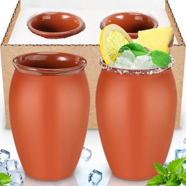 Nuogo 12 Oz, Cantaritos De Barro Mexicanos Mini Cantaritos Shooters Pottery Cocktail Glasses for Tequila, Margaritas, Mojitos, Mexican Jarritos De Barro Mexicanos, Taco Tuesday Cocktail Cups (2)