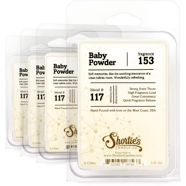 Shortie's Candle Company Baby Powder Wax Melts Bulk Pack - Formula 117-4 Highly Scented Bars - Made with Natural Oils - Fresh & Clean Air Freshener Cubes Collection