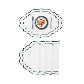 Green Placemats, 100% Cotton Placemats, Oval Placemats for Dining Table, Cloth Placemats Set of 4, Linen Table Mats, Farmhouse Placemats, Woven Placemats Washable, Table Placemats 17x14