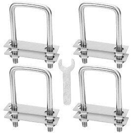 U-bolt with thread M8 square U shackle 60 mm x 100 mm U-bolt 4 pieces with 16 nuts and 8 counter plate U screws U-bolts for towing cars ships repair (M8 60 x 100 mm)