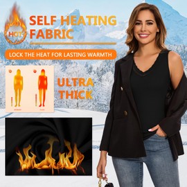 WOWENY Sleeveless Thermal Fleece Tank Top for Women V Neck Lace Tops Camisole Warm Base Layer Underwear Cold Weather(2236-Black, Small)