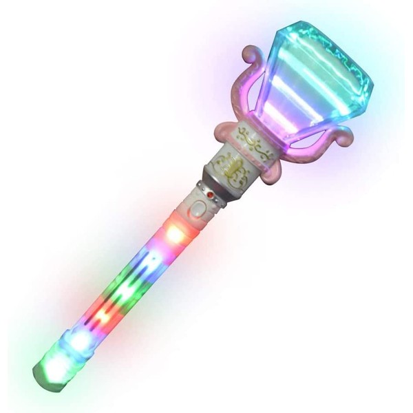 ArtCreativity Multi-Color Spinning Diamond Wand with LED Handle, 13.5 Inch Light Up Princess Wand for Kids, Fun Pretend Play Prop, Kid Party Favor, Birthday Gift Toys for Boys & Girls - Color May Vary