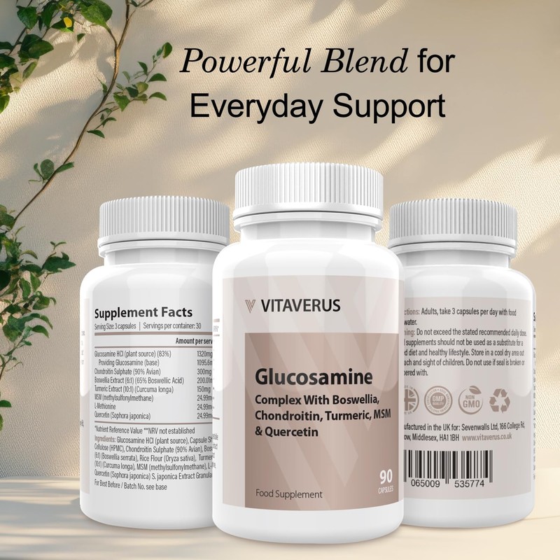 VITAVERUS Glucosamine Complex with Boswellia, Chondroitin, Turmeric, MSM & Quercetin,