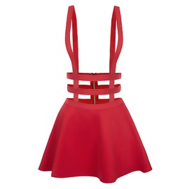 Urban CoCo Womens Elastic Waist Pleated Short Braces Skirt (XL, Red)