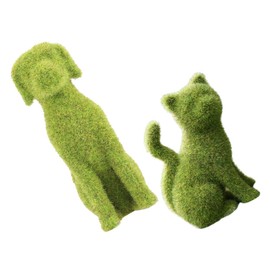 Abaodam 2pcs Faux Moss Dog Cat Figurines Realistic Simulation Outdoor Animal Statues for Garden Patio and Window Display Decoration