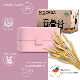 MOCADA® Bento Box for Children Includes 216 Piece Sticker Set - BPA Free - Leak-proof Lunch Box with Cutlery & Compartments - Sustainable Non-Toxic Lunch Box for Nursery, School & Travel (Pink)