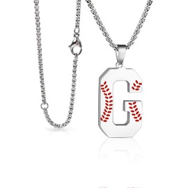 Baseball Necklace for Boys Men Initial A-Z Letter Necklace Chain Stainless Steel Pendant with Accessories Sport Charm Baseball Gifts for Team Player Athlete Lover Fans