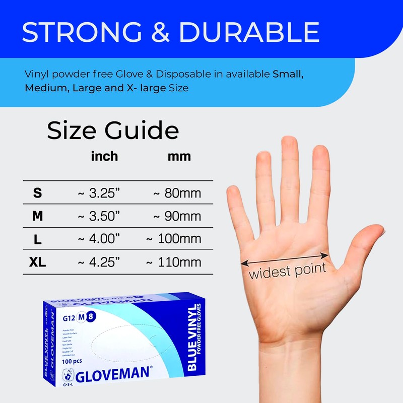 K-MART Gloveman Blue Vinyl Disposable Gloves (Box of 100) (Medium)
