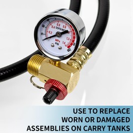 MCSDFN Air Tank Valve Kit Including Safety Valve Manifold, 0-200 PSI Pressure Gauge, 4 Feet Air Tank Hose and Thread Seal Tape for Portable Air Tank, 3 Pcs