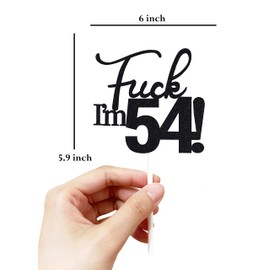 54 decoraciones para tartas, 54 decoraciones para tartas de cumpleaños, purpurina negra, divertida decoración para tartas 54 para hombres, 54 decoraciones para tartas para mujeres, decoraciones de cumpleaños 54, decoración para tartas de cumpleaños 54, 5