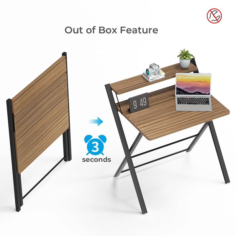 GreenForest No Assembly Folding Desk, 2-Tier Compact Computer Desk with