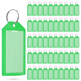 50 Pcs Plastic Key Tags with Labels, Key Labels with Ring and Label Window,Key Identifiers for Luggage, USB Drive, Backpack,Luggage Travels Home Office Classification Gifts Favors Supplies (Green)