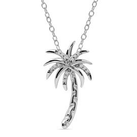 Diamond Hub Sterling Silver 1/20Ct TDW Real Diamond Palm Tree beach Jewelry Pendant Necklace Love Gift for Women(I-J,I2)