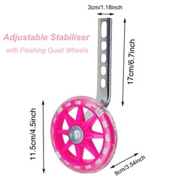 LIFTATAPA Training Wheels for Kids Bike, Flash Mute Wheel Adjustable Bicycle Stabiliser Mounted Kit Compatible for 12 14 16 18 20 inch Single Speed Bicycle (Pink)