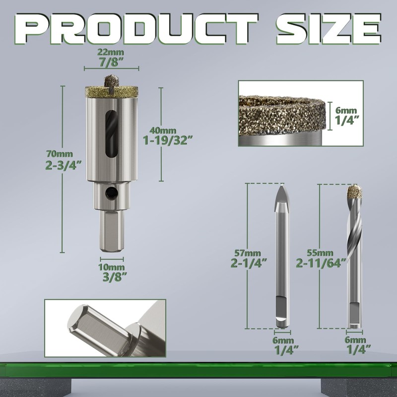 CSOOM 7/8"（22mm） Diamond Hole Saw with Center Drill Bit, One-Touch