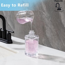 Fonveth Clear Glass Soap Dispenser with Black Pump, 10 Oz Rectangle Glass Bottle with Rust Proof Stainless Steel Pump Refillable Liquid Hand Square Slim Soap Dispenser for Bathroom Kitchen