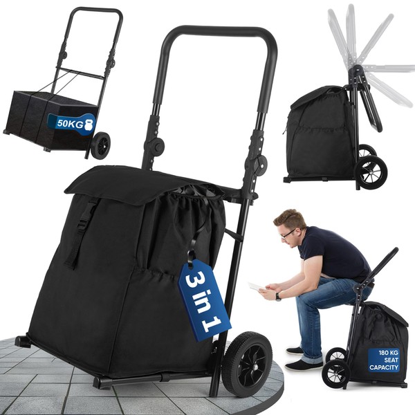 3-in-1 Shopping Cart for Groceries, 120L Expandable Grocery Cart on