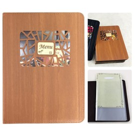 LANJING Menu Book Menu Table Menu Folder Loose Leaf Menu Leather Izakaya Japanese Western Food A4 Size Vertical Insert Easy to Replace 8 Pages 16 Sides (Style: Leather Menu Book, Black, Set of 1