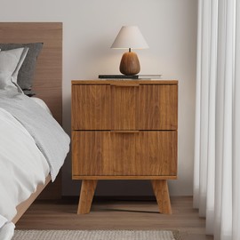 Nightstand Mid Century Modern Bedside Table with 2 Drawers, Accent Bedside End Side Table with Storage Drawer, Bedside Table with 2 Drawers, Mid Century Modern Nightstand End Table (Walnut)